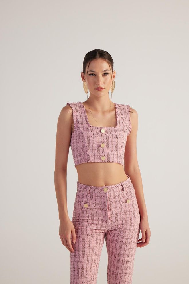 Holly Lolly Tweed Bustier Rosa Großhandelskleidung Lässig