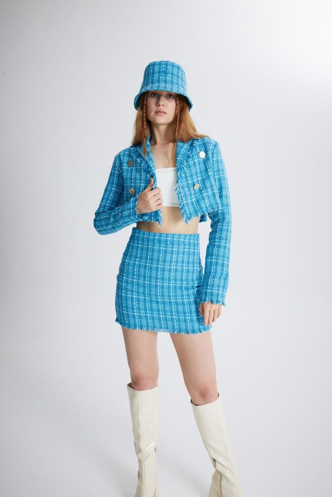 Holly Lolly Tweed Bucket Hat Blue Wholesale Clothing 4