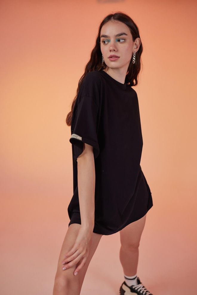 Holly Lolly Oversize T Shirt Μαύρο Χονδρικό εμπόριο ενδυμάτων Casual