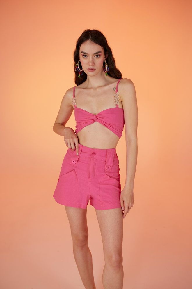 Holly Lolly Skaidri Grandinėlė Detali Palaidinė Crop Top Rožinė Didmeninė prekyba drabužiais Čiuožėjos