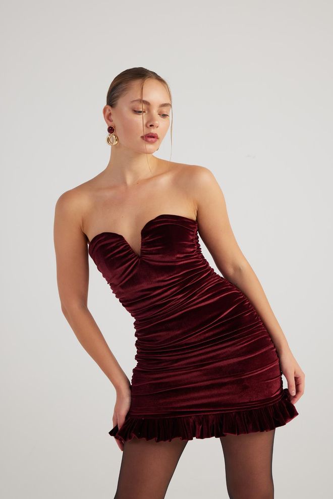 Holly Lolly Strapless Dress Claret Red Wholesale Clothing No Fabric