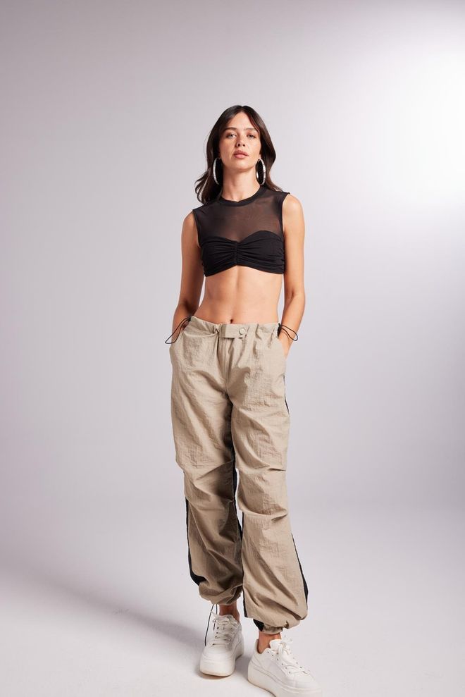 Holly Lolly Pantalón Paracaídas Bicolor Beige Ropa al por mayor Casual