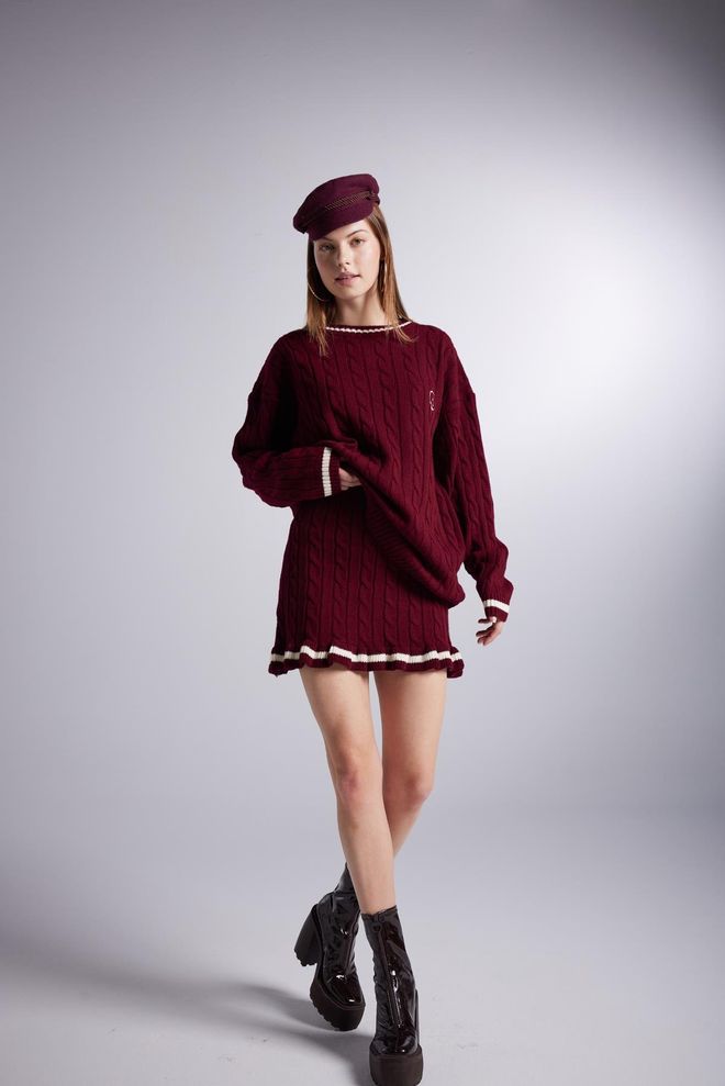 Holly Lolly Harold Strickrock Weinrot Großhandelskleidung Lässig