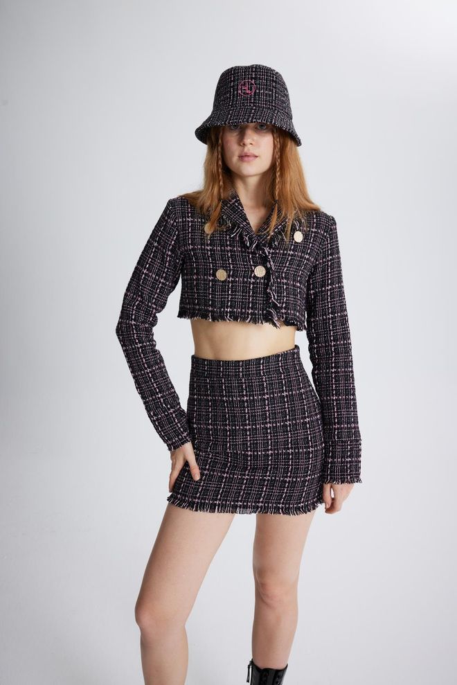 Holly Lolly Tweed Ceket Siyah Toptan Giyim Gündelik