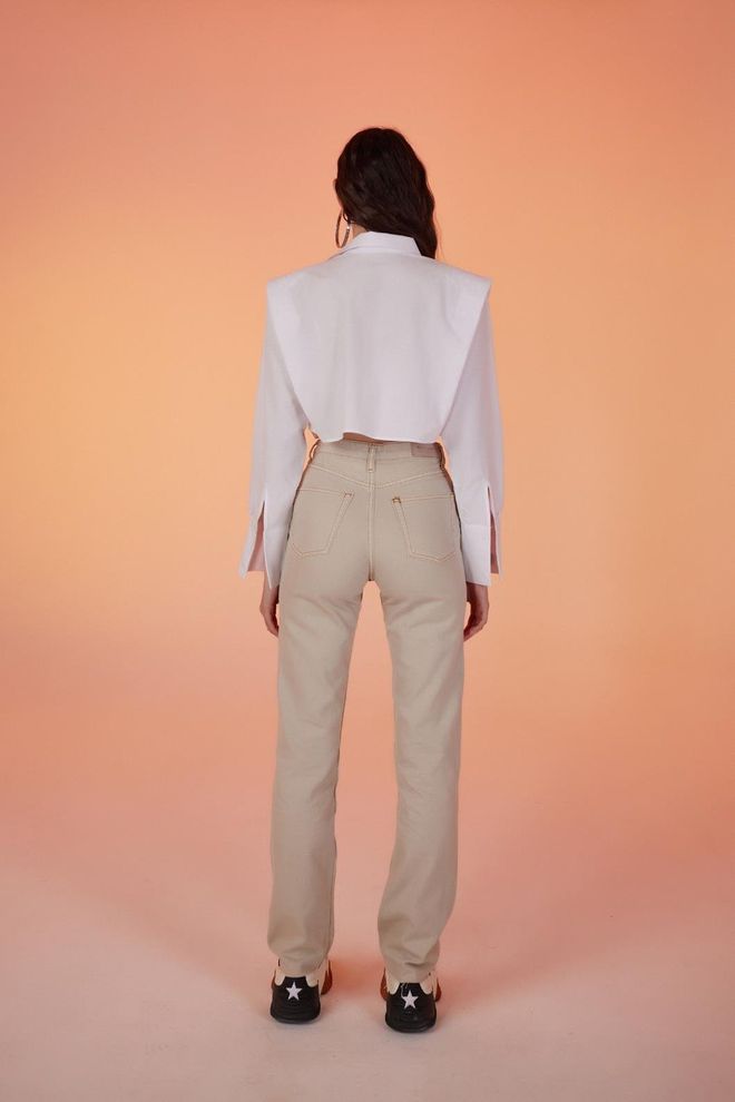 Holly Lolly Calça Sagrado Jean Bege Roupas por atacado Roupa de rua