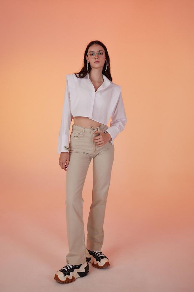 Holly Lolly Calça Sagrado Jean Bege Roupas por atacado Primavera