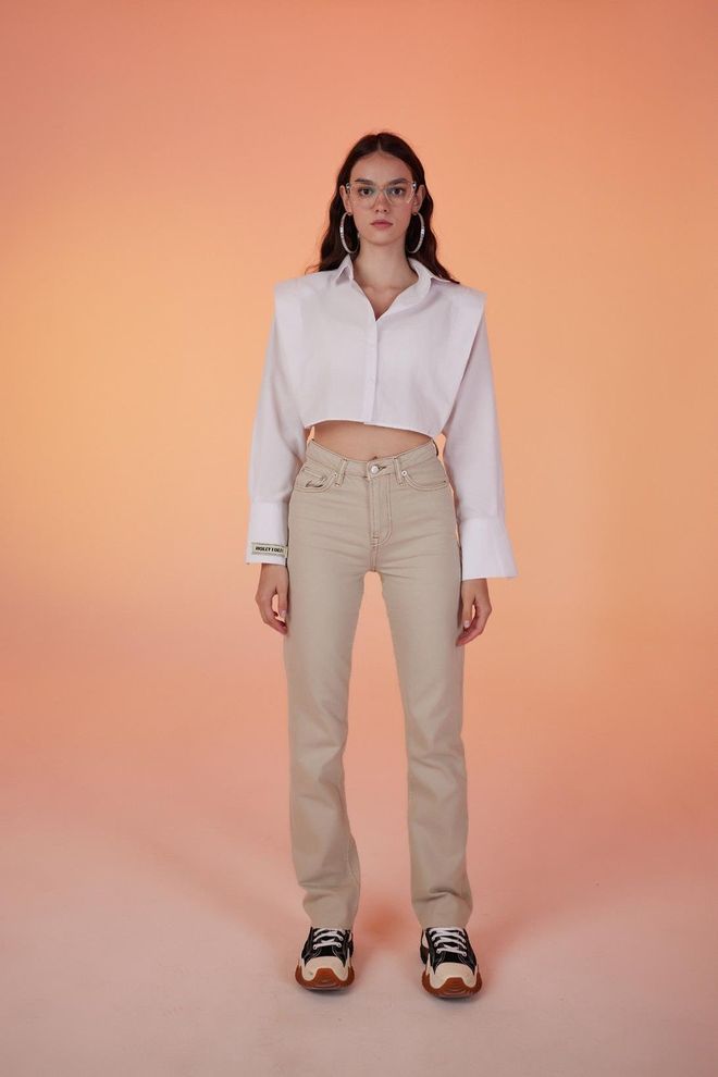 Holly Lolly Calça Sagrado Jean Bege Roupas por atacado Aniversário