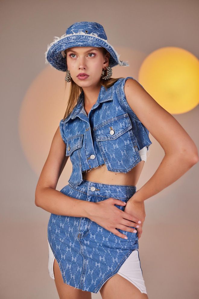 Holly Lolly H Print Vest Mėlyna Didmeninė prekyba drabužiais Kokteilinė