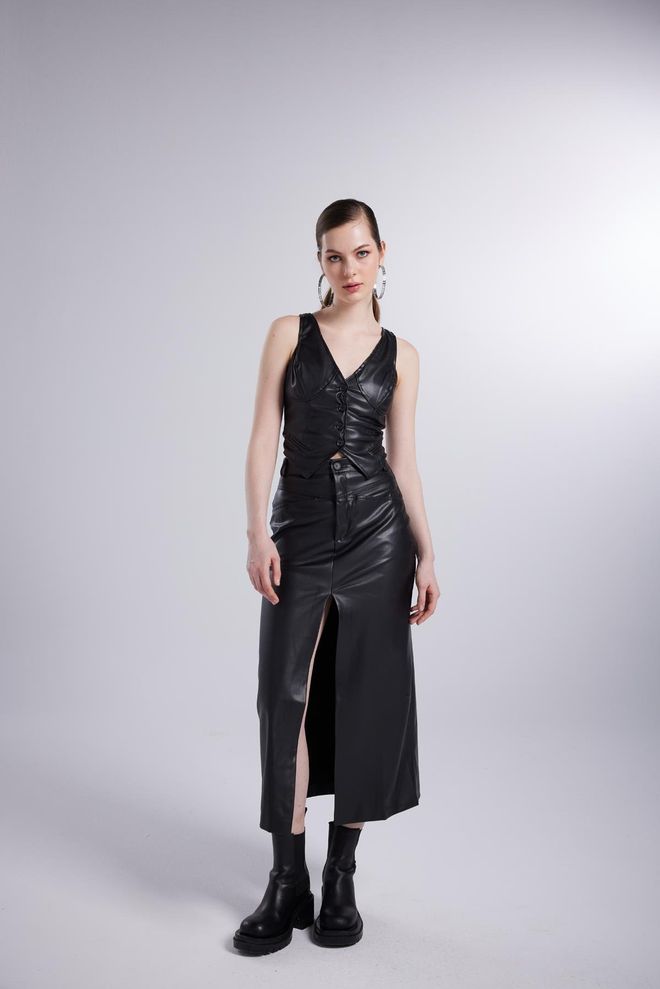 Holly Lolly Jupe En Cuir Hera Noir Vêtements en gros Décontracté