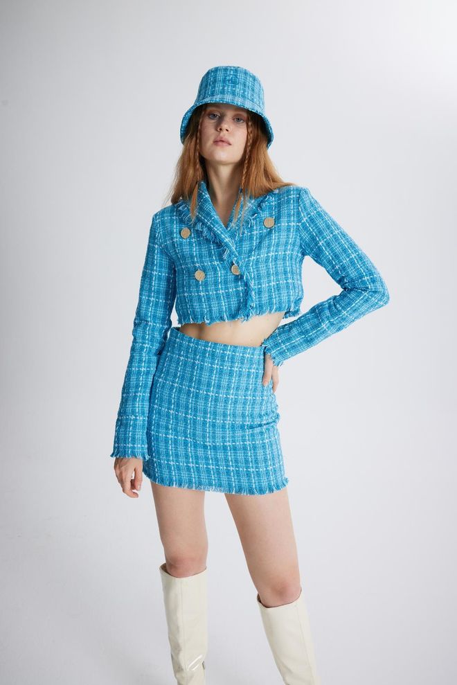 Holly Lolly Tweed Ceket Mavi Toptan Giyim Gündelik