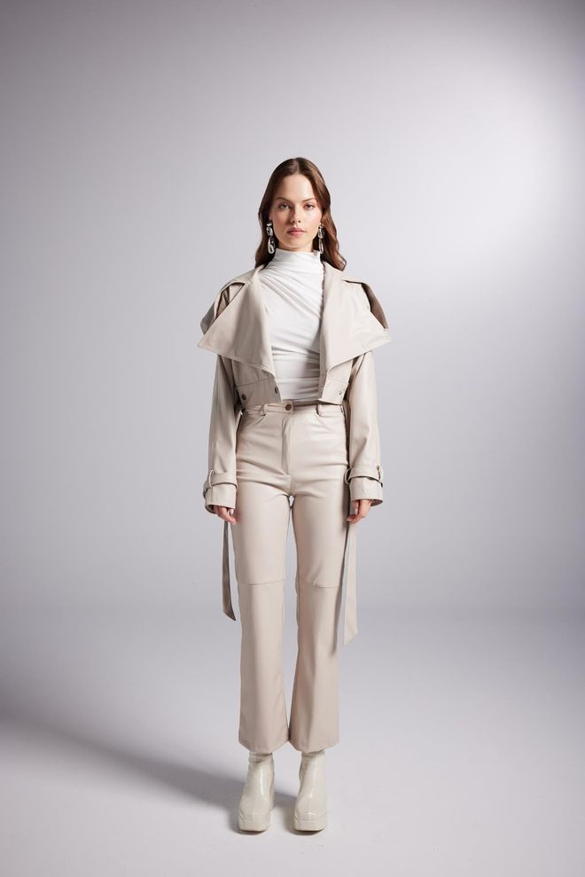 Holly Lolly Lucy Leather Trousers Beige Wholesale Clothing Casual