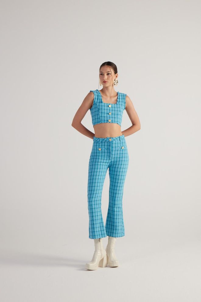 Holly Lolly Bustiê Tweed Azul Roupas por atacado Primavera