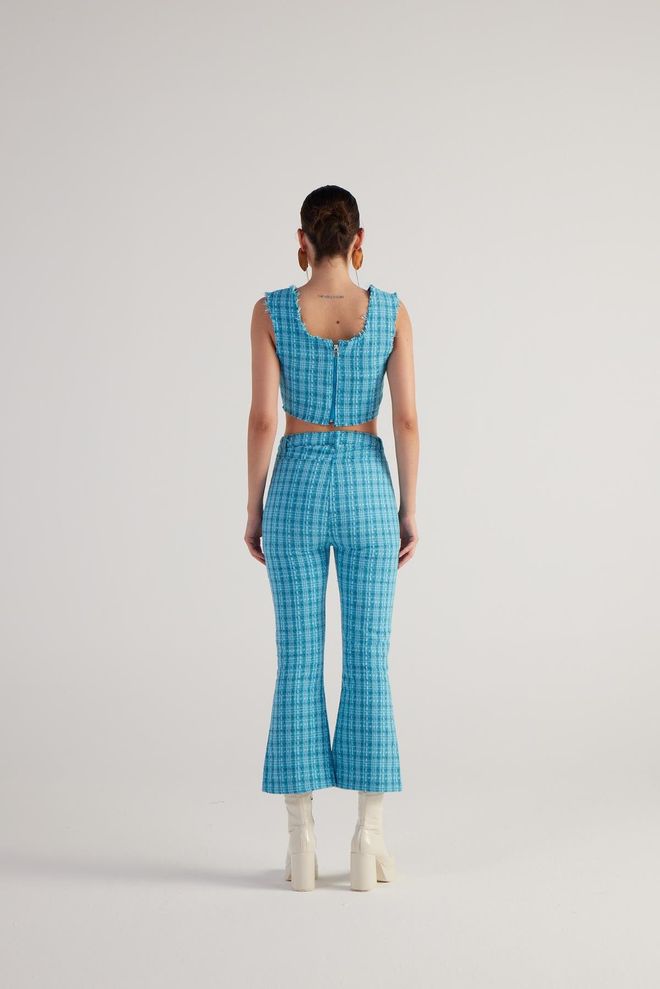 Holly Lolly Bustiê Tweed Azul Roupas por atacado Preppy