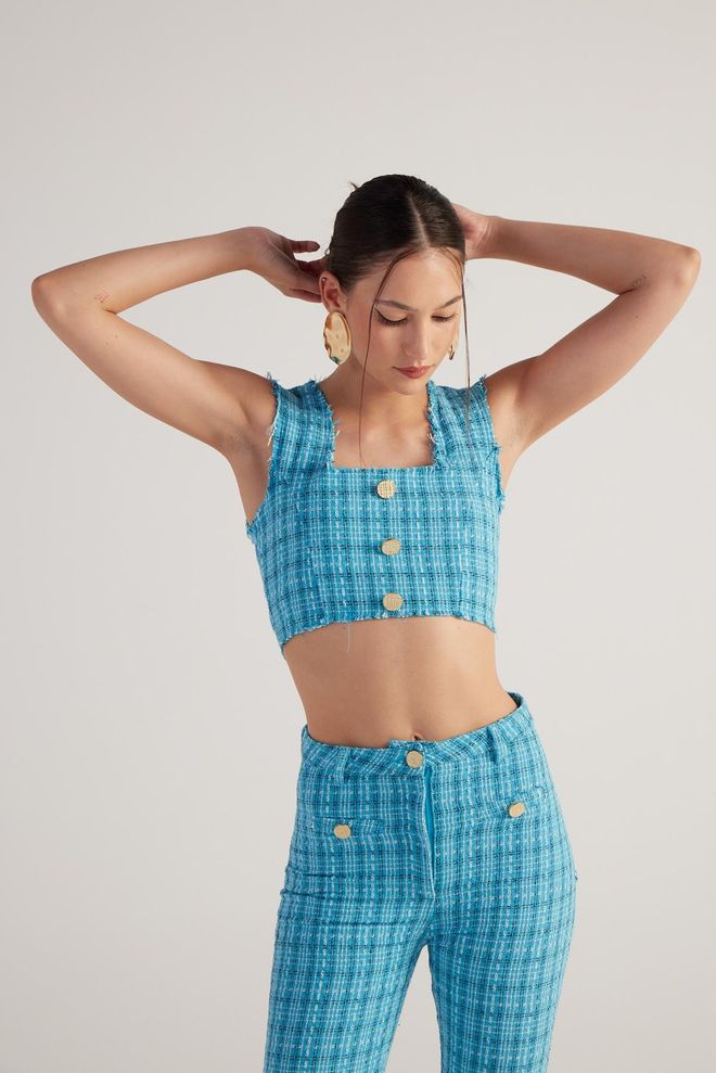 Holly Lolly Bustiê Tweed Azul Roupas por atacado Aniversário