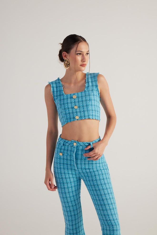 Holly Lolly Bustiê Tweed Azul Roupas por atacado Sem Tecido