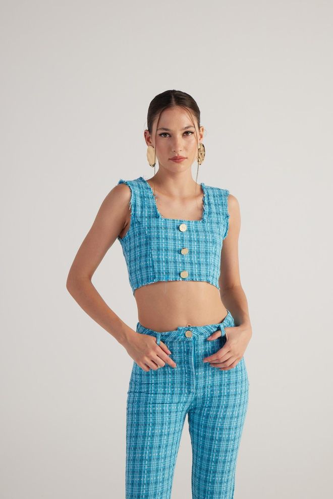 Holly Lolly Tweed Bustier Blue Wholesale Clothing Casual