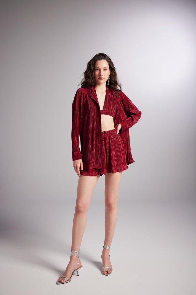 Holly Lolly Chemise Oversize Confortable Rouge Claret Vêtements en gros Décontracté