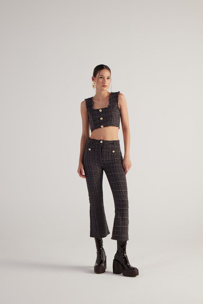 Holly Lolly Твеед Панталоне Црне Велепродаја одеће Но Фабриц