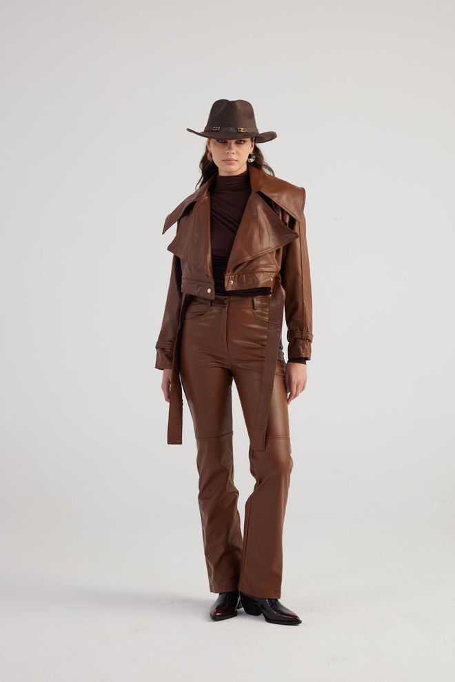 Holly Lolly Pantalon En Cuir Dolores Marron Vêtements en gros Décontracté
