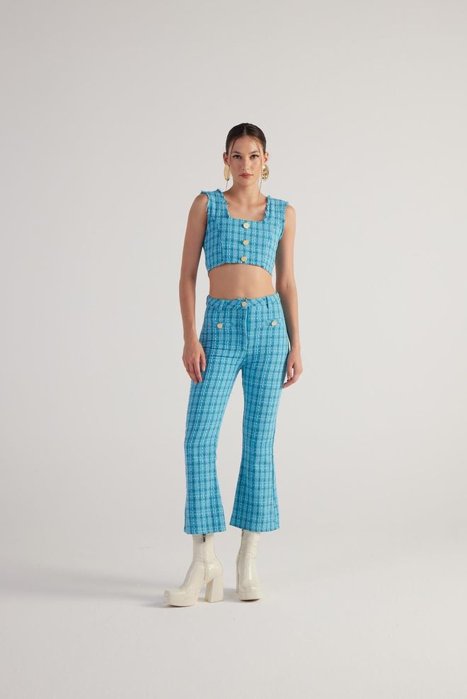 Holly Lolly Tweed Trousers Blue Wholesale Clothing Casual