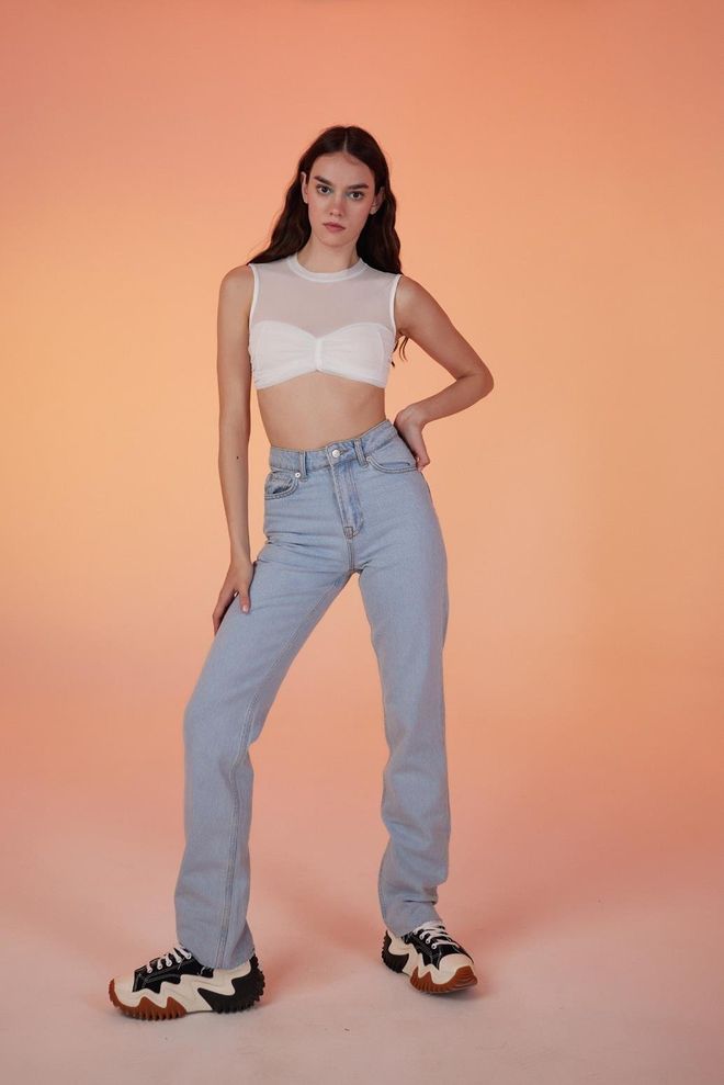 Holly Lolly Calça Jeans Azul Gelo Roupas por atacado Primavera