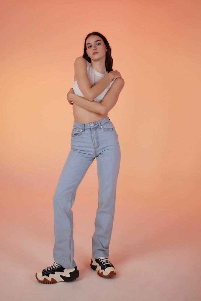 Holly Lolly Calça Jeans Azul Gelo Roupas por atacado Sem Tecido