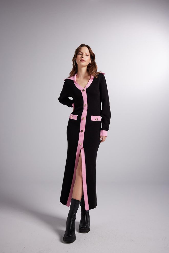 Holly Lolly Strickkleid Schwarz Großhandelskleidung Lässig