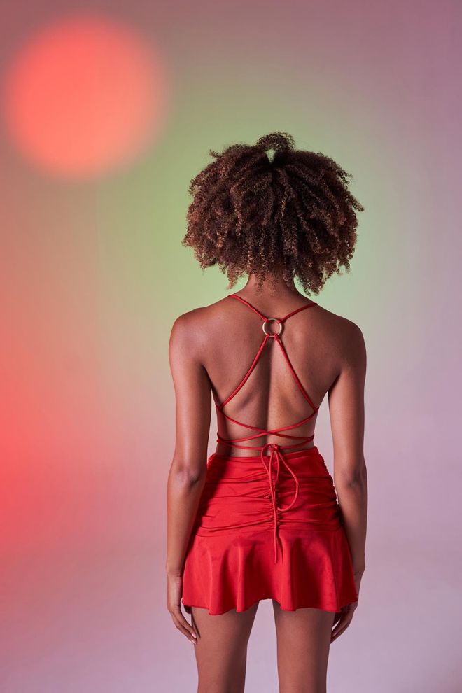 Holly Lolly High Waist Gathered Mini Skirt Red Wholesale Clothing 4