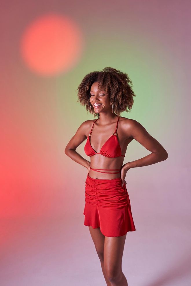 Holly Lolly High Waist Gathered Mini Skirt Red Wholesale Clothing Beach