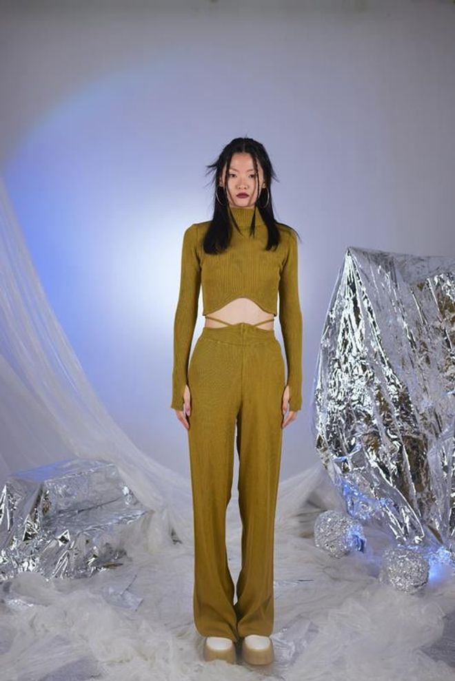 Holly Lolly Feels Trousers Green Wholesale Clothing Winter