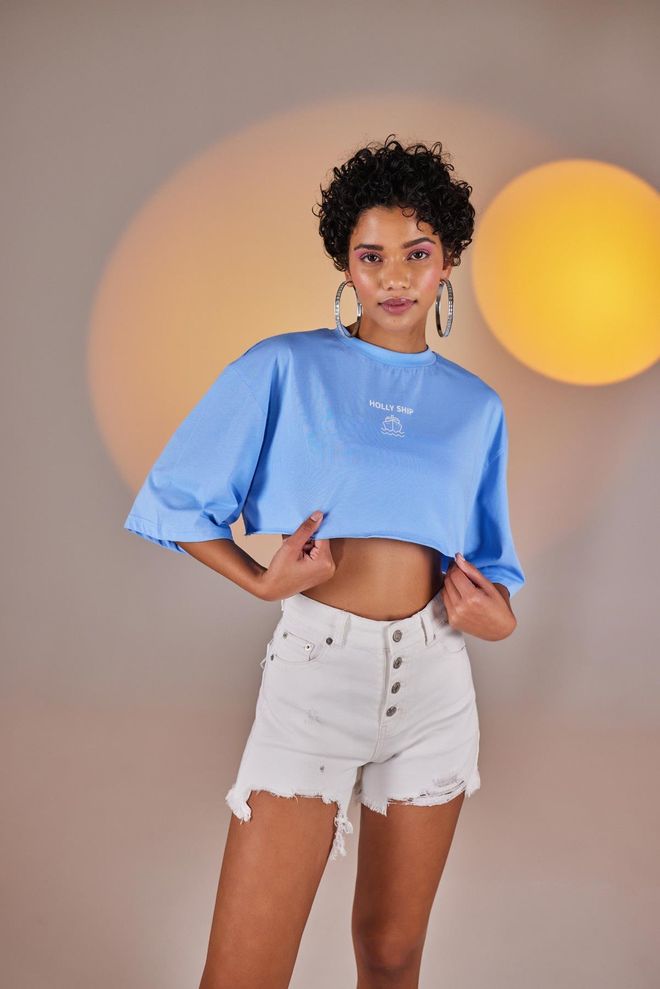 Holly Lolly Crop T Shirt Μπλε Χονδρικό εμπόριο ενδυμάτων Casual