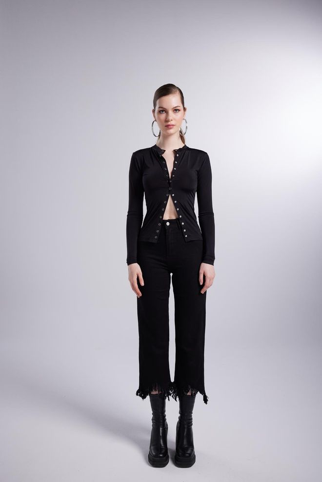 Holly Lolly Pantalon En Jean Noir Vêtements en gros Décontracté