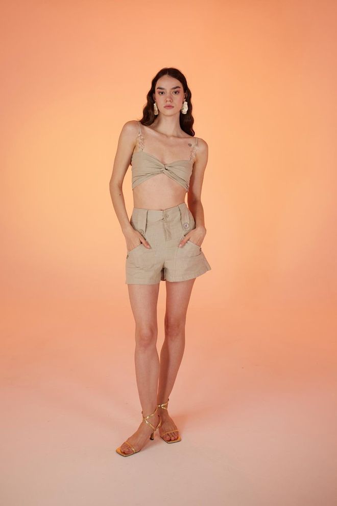 Holly Lolly Bustier Detalhado Em Corrente Transparente Bege Roupas por atacado Verão