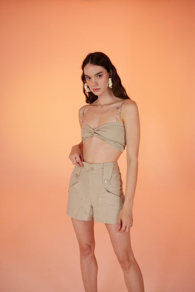 Holly Lolly Bustier Detalhado Em Corrente Transparente Bege Roupas por atacado Aniversário