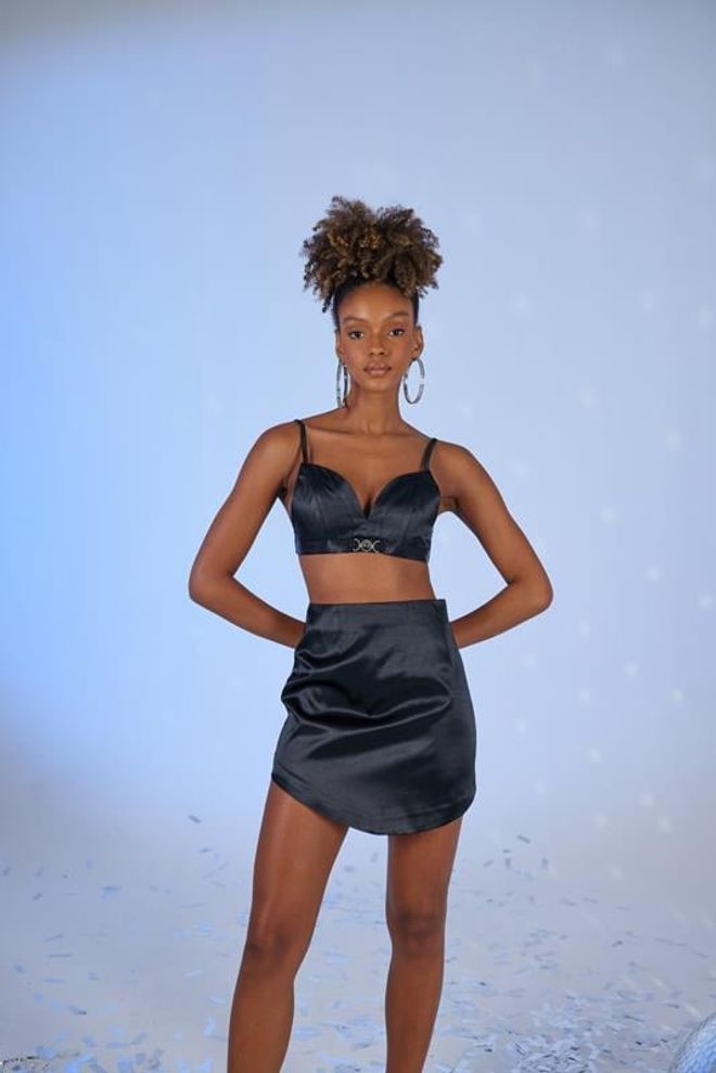 Holly Lolly Strappy Crop Satin Bustier Μαύρο Χονδρικό εμπόριο ενδυμάτων Κομψό
