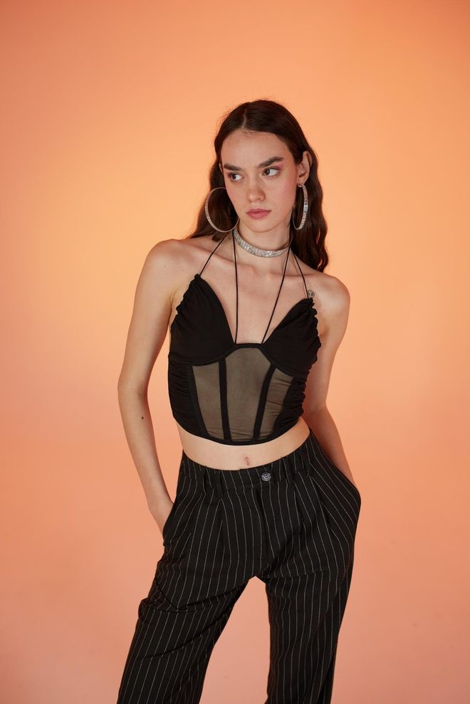 Holly Lolly Bluza Od Tila Vezana Uzicama Crna Veleprodaja odjeće Sexy