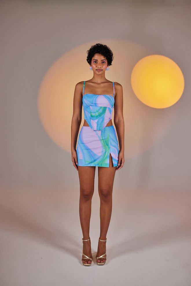 Holly Lolly Кратко Горнище От Тюл С Кости Синьо И Лилаво Дрехи на едро Небрежен