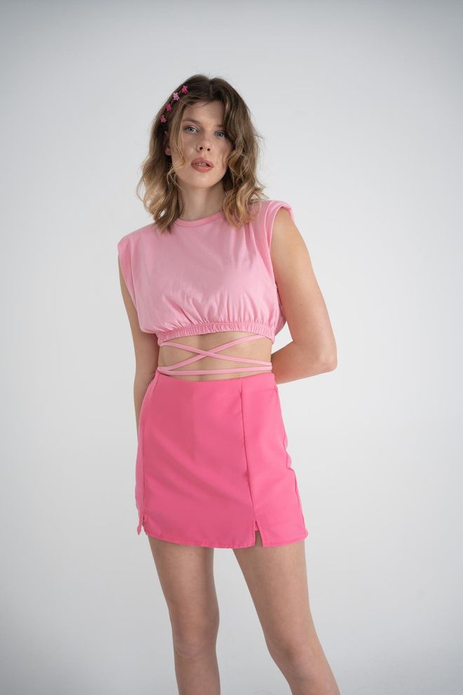Holly Lolly Top Corto Con Dettagli In Corda Rosa Confetto Abbigliamento all'ingrosso Casuale
