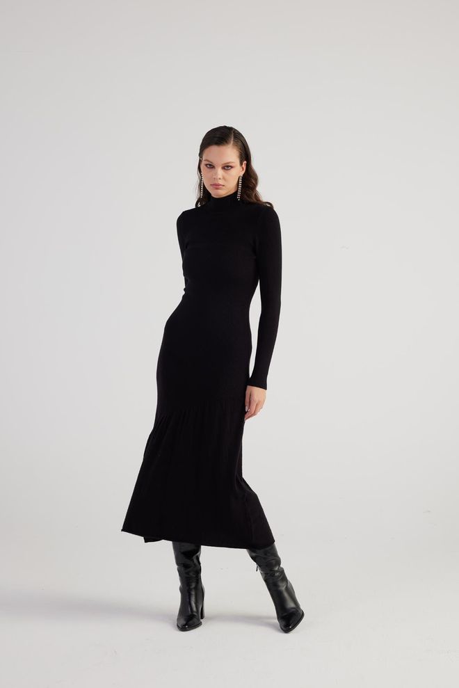 Holly Lolly Strickkleid Schwarz Großhandelskleidung Lässig