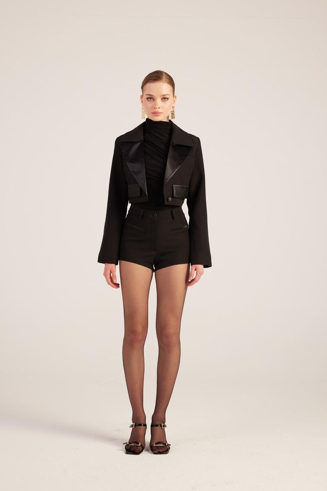 Holly Lolly Camila Crop Blazer Ceket Siyah Toptan Giyim Resmi
