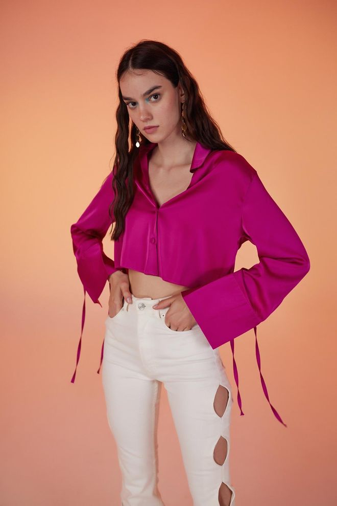 Holly Lolly Chemise En Soie Rose Vêtements en gros Décontracté