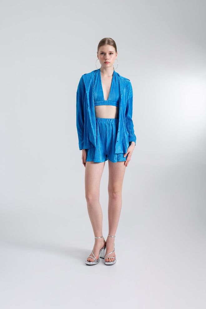 Holly Lolly Chemise Oversize Confortable Bleu Vêtements en gros Décontracté