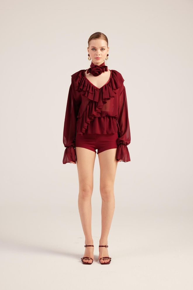 Holly Lolly Chemise Sassy Bordeaux Vêtements en gros Élégant
