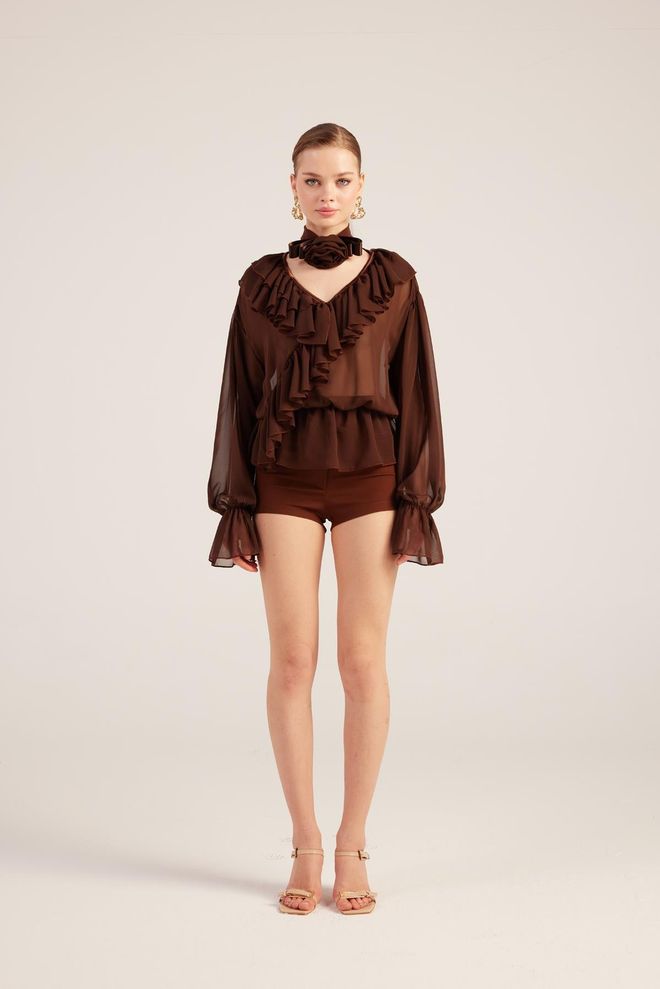 Holly Lolly Chemise Sassy Marron Vêtements en gros Élégant
