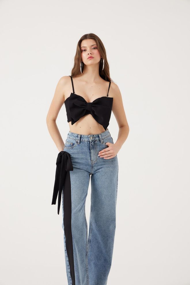 Holly Lolly Blue Mom Pants High Waist Wide Leg Zip Up Wholesale Clothing 1