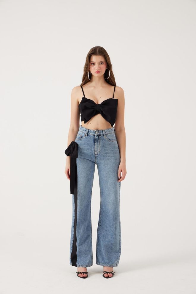 Holly Lolly Blue Mom Pants High Waist Wide Leg Zip Up Wholesale Clothing Spring