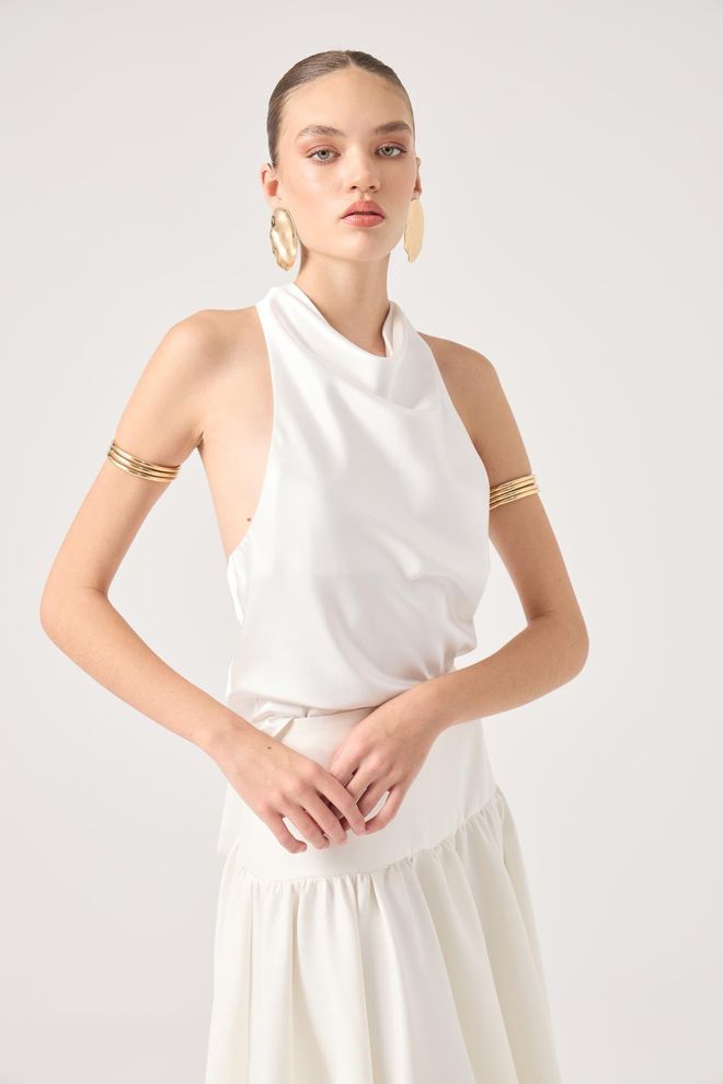 Holly Lolly Chemisier Blanc Cintré Avec Col Bénitier Vêtements en gros Décontracté