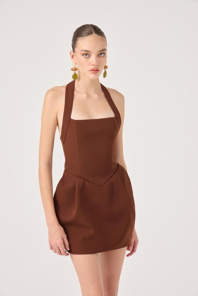 Holly Lolly Braun Sexy Elegantes Bodycon Mini Kleid Großhandelskleidung 1