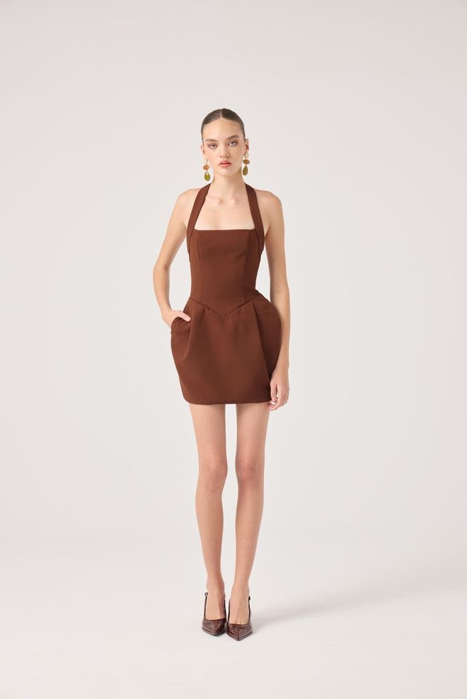 Holly Lolly Braun Sexy Elegantes Bodycon Mini Kleid Großhandelskleidung Cocktail