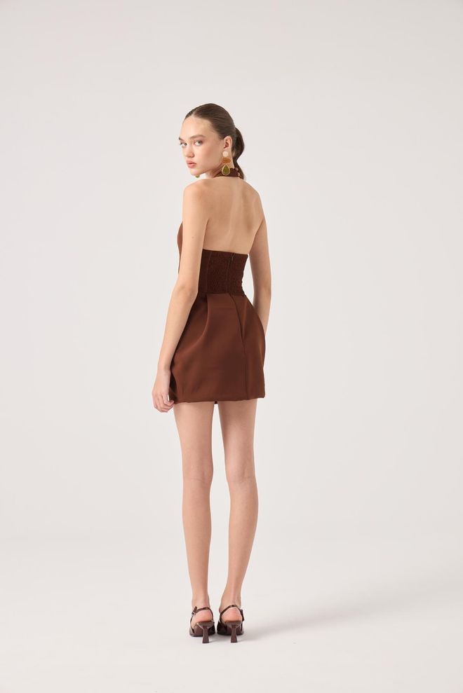 Holly Lolly Braun Sexy Elegantes Bodycon Mini Kleid Großhandelskleidung Formal
